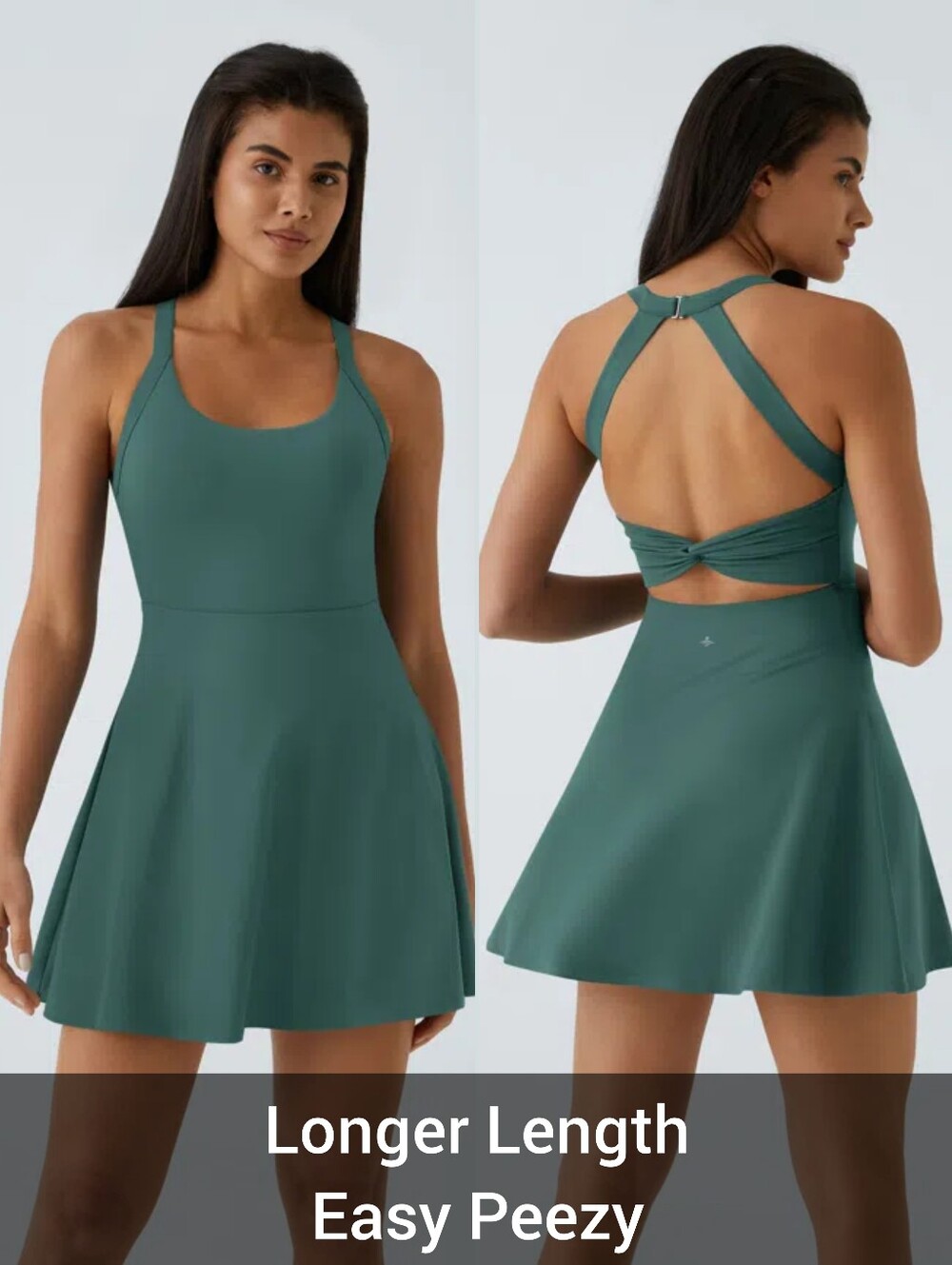 NWT Halara Airy Backless Twist Active Dress In Blue Spruce Easy Peezy Longer